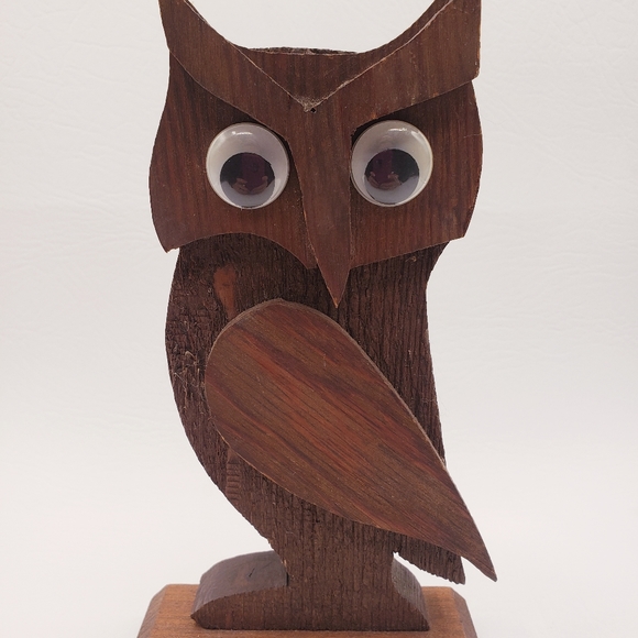 Owl Wooden Carved Handmade Statue Figurine MCM Style Googly Eyes Eclectic Decor. - Picture 1 of 8